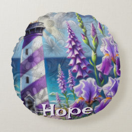 Almofada Redonda Farol Roxo com Foxglove & Iris Personalizado