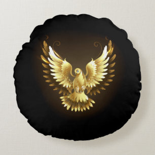 Almofada Redonda Faux Gold Foil Peace Dove em Preto