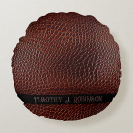 Almofada Redonda Faux Leather Brown Personalizada Emboscada