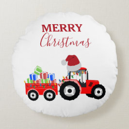 Almofada Redonda Fazenda de Trator de Natal Vermelho