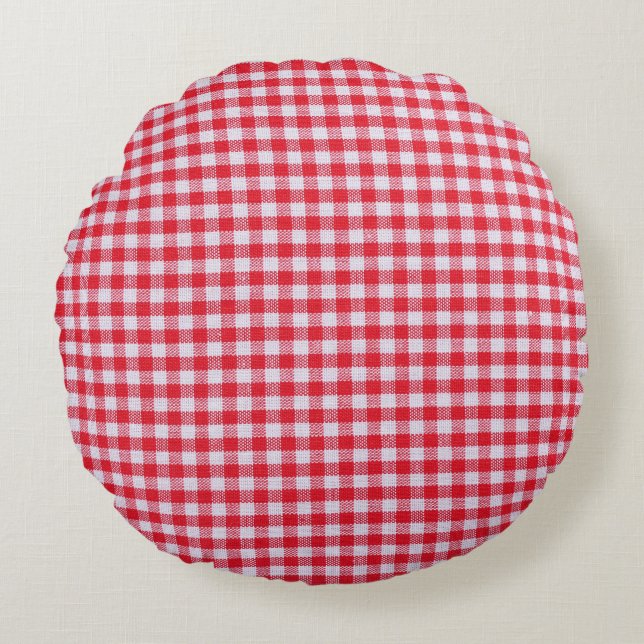 Almofada Redonda Fechamento da Tablecloth Verificado Vermelho. (Frente)