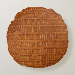 Almofada Redonda Fechamento da textura do couro de réptil crocodilo