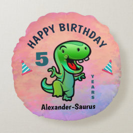 Almofada Redonda Feliz aniversário, Dinossauro Verde Personalizado