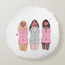 Almofada Redonda Feliz aniversário ilustra garotas rosa