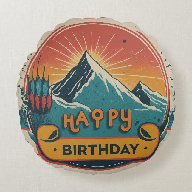 Almofada Redonda Feliz Bolo de Aniversário (Frente)