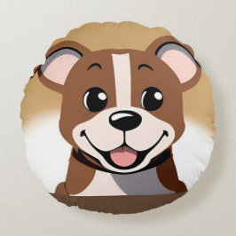 Almofada Redonda Feliz Cachorro Marrom Sorrindo Brilhante
