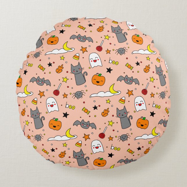 Almofada Redonda Feliz Dia das Bruxas (Frente)