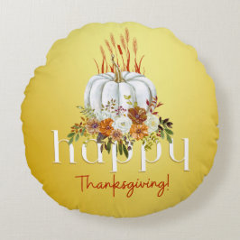 Almofada Redonda Feliz Dia de Ação de Graças Pumpkin outono Floral 