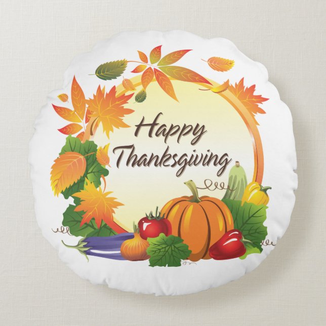 Almofada Redonda Feliz Dia de Ação de Graças - Travesseiros redondo (Frente)