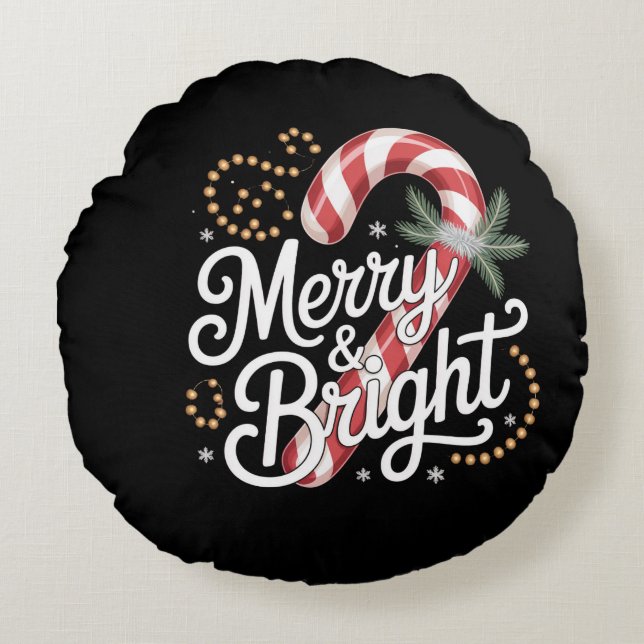 Almofada Redonda Feliz e Bright Christmas Magic (Frente)
