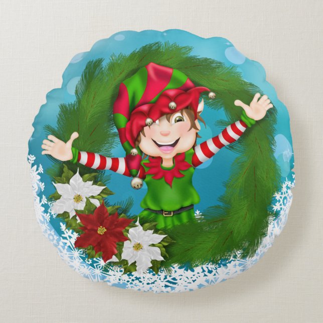 Almofada Redonda Feliz Feriado Azul Festivo (Frente)