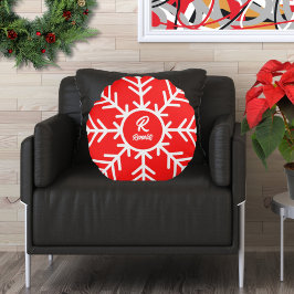 Almofada Redonda Feliz Floco de Neve Travesseiro Vermelho Branco Re