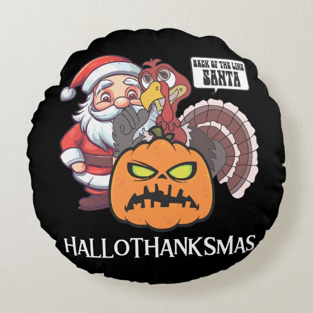 Almofada Redonda Feliz Hallothanksmas (Frente)
