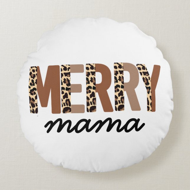 Almofada Redonda "Feliz Mama" Moderna Bloqueio de Cor Leopard Boho (Frente)