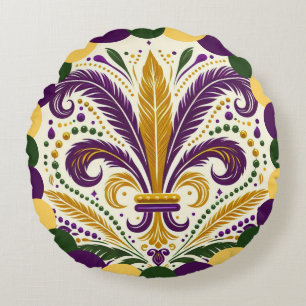 Almofada Redonda Feliz Mardi Gras fleur-de-lis