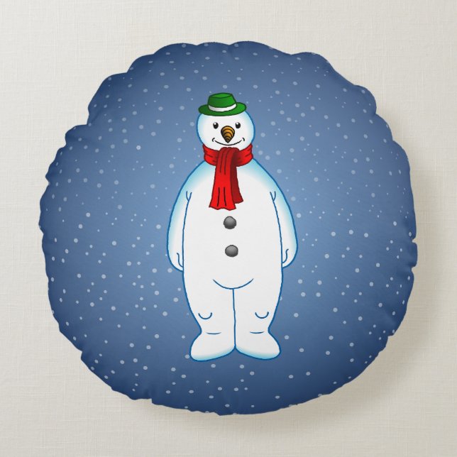 Almofada Redonda Feliz Natal Boneco de Neve (Frente)