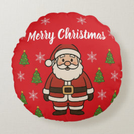 Almofada Redonda Feliz Natal Cartoon Papai Noel Diversão Vermelho
