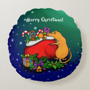 Almofada Redonda Feliz Natal com Rat Prince