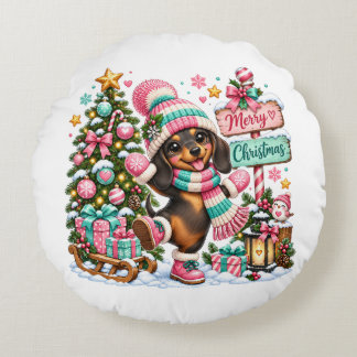 Almofada Redonda Feliz Natal Dachshund