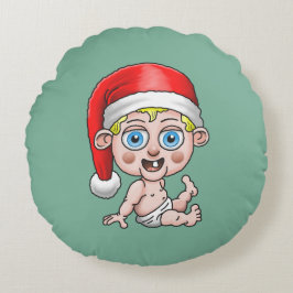 Almofada Redonda Feliz Natal de Papais noeis Jovens