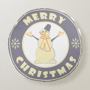 Almofada Redonda Feliz Natal Feliz Snowman famoso estilo de café
