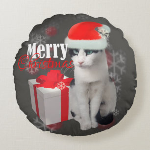 Almofada Redonda Feliz Natal Gato e Pacote