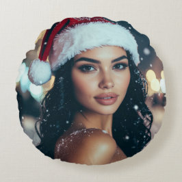 Almofada Redonda Feliz Natal - Menina do Papai Noel