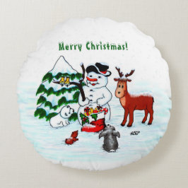 Almofada Redonda Feliz Natal! Neve com Amigos