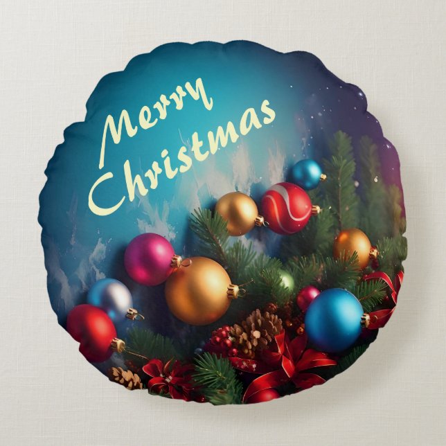 Almofada Redonda Feliz Natal Personalizar Texto (Frente)