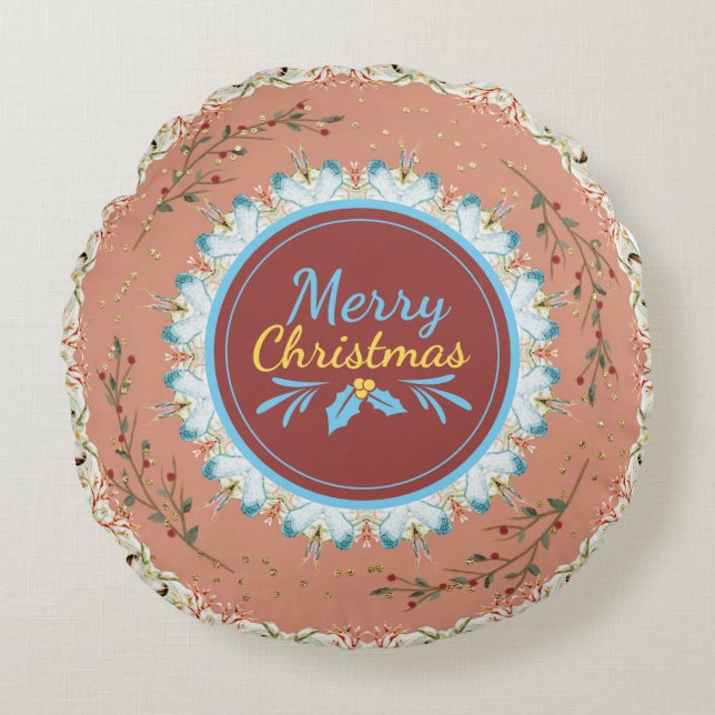Almofada Redonda Feliz Natal Travesseiro Decorativo de Arte Moderna (Frente)