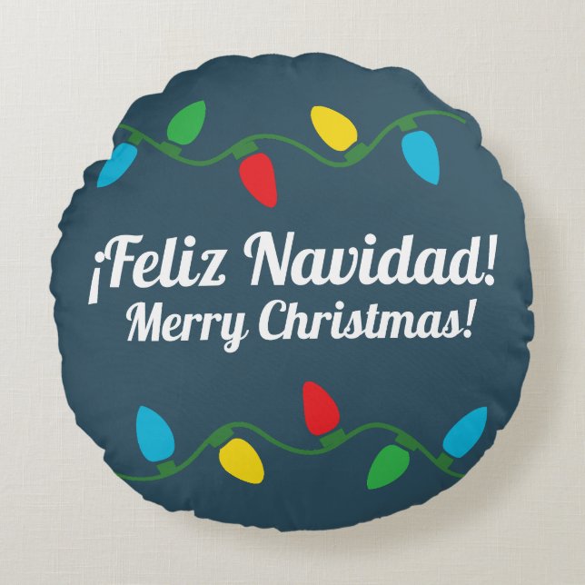 Almofada Redonda Feliz Navidad en Español (Frente)