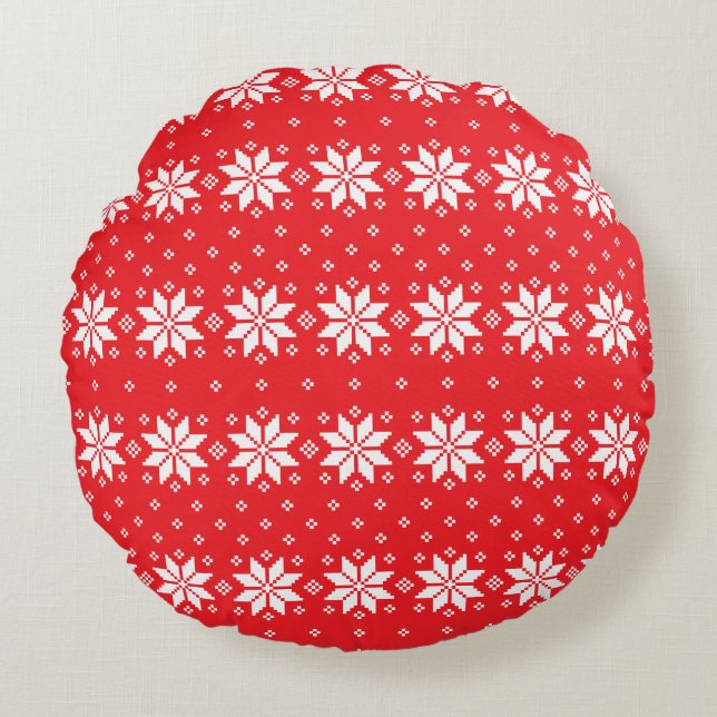 Almofada Redonda Feliz padrão de Natal 5 (Frente)