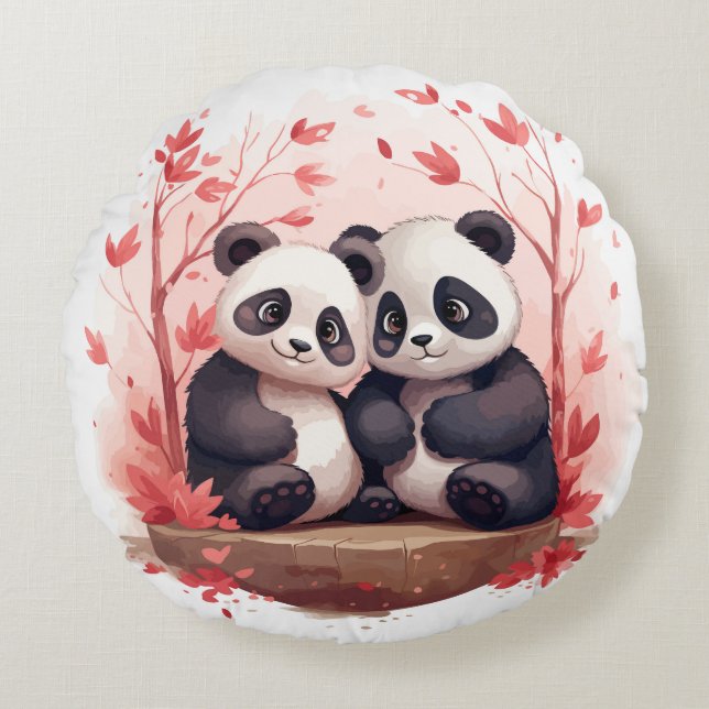 Almofada Redonda Feliz Panda Junto (Frente)