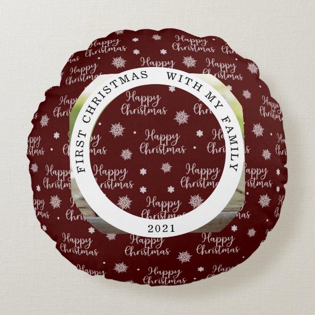 Almofada Redonda Feliz Primeiro Natal Sua Foto (Frente)