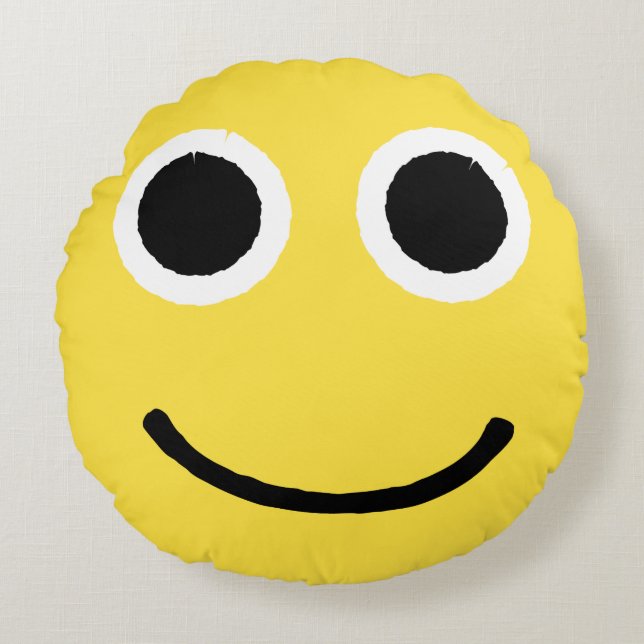 Almofada Redonda Feliz Rosto Amarelo Sorrindo Emoticon Emoji (Frente)