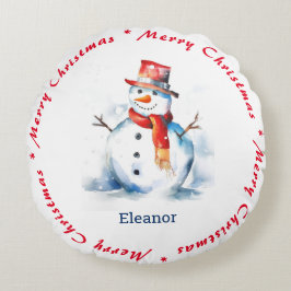 Almofada Redonda Feliz Snowman Feliz Natal Nome Personalizado