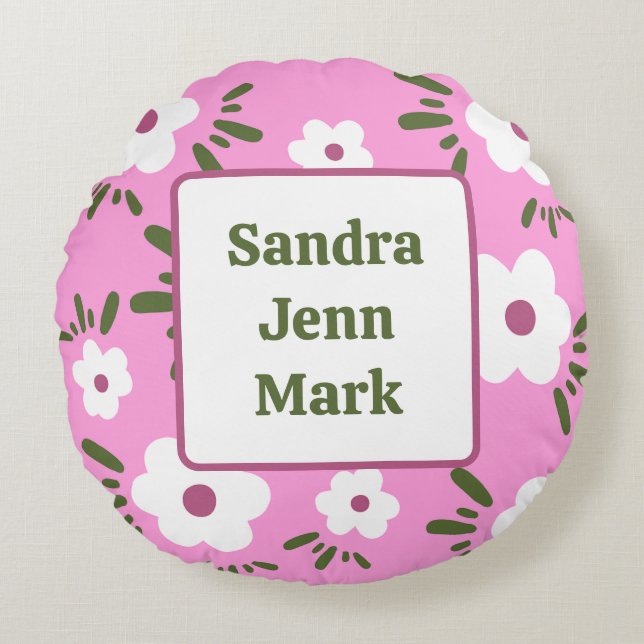 Almofada Redonda Felizes Flores (Frente)