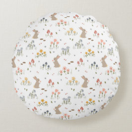 Almofada Redonda Felz pascoa Coelhinho Flores Selvagens Quarto De C