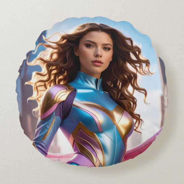 ALMOFADA REDONDA FEMALE SUPERHERO - SCI-FI FANTASY (Frente)