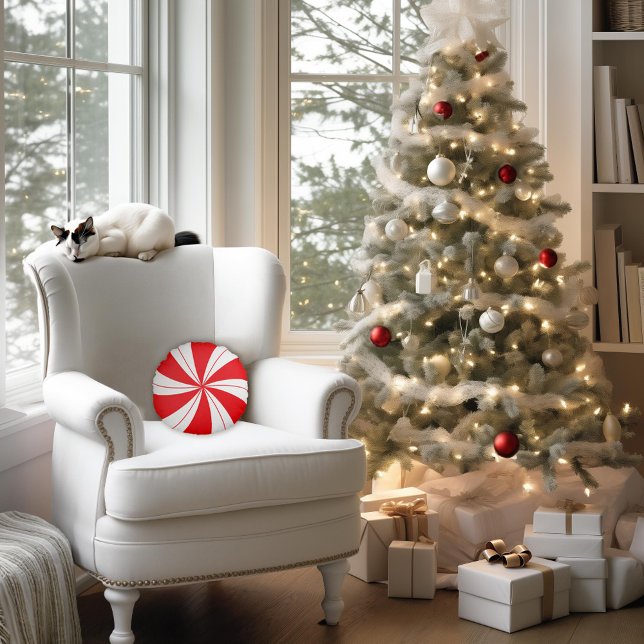 Almofada Redonda Feriado de Peppermint Candy (Criador carregado)