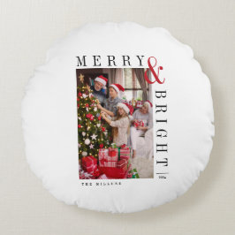 Almofada Redonda Feriado de Script Moderno do Cartões de foto de Na