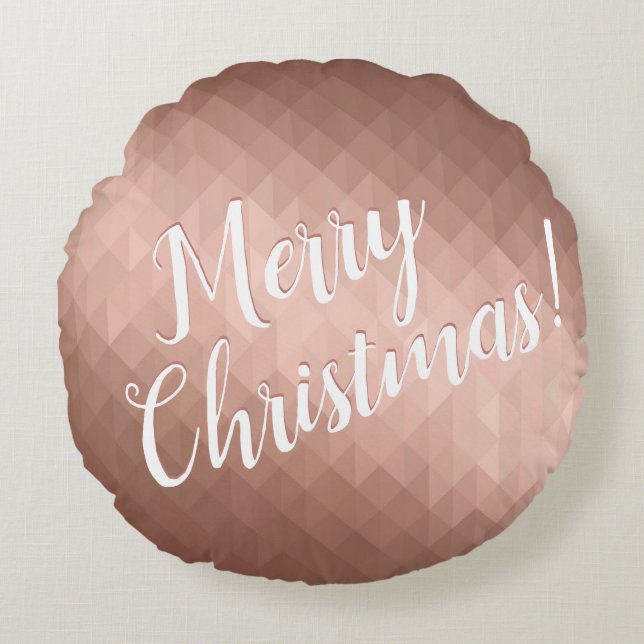 Almofada Redonda Feriados de Natal Feliz rosa de ouro sazonal (Frente)