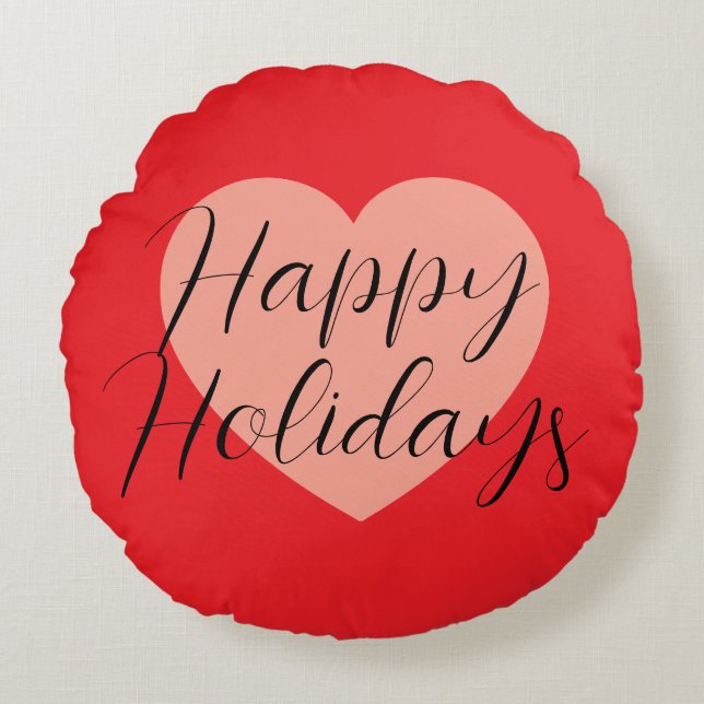 Almofada Redonda Férias Felizes Natal Feliz Época de Feriados Coraç (Frente)
