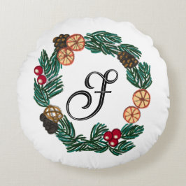 Almofada Redonda Ferida de Natal com inicial personalizável