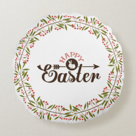 Almofada Redonda Ferida Floral Verde E Vermelha Com Coelho