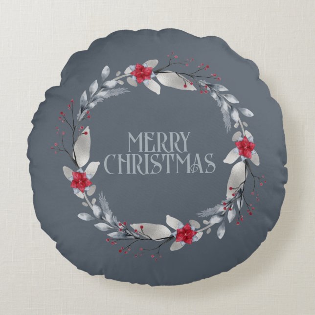 Almofada Redonda Ferida Vermelha Elegante Festiva (Frente)