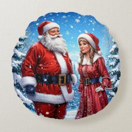 Almofada Redonda Feset Santa Claus e Sra. Claus