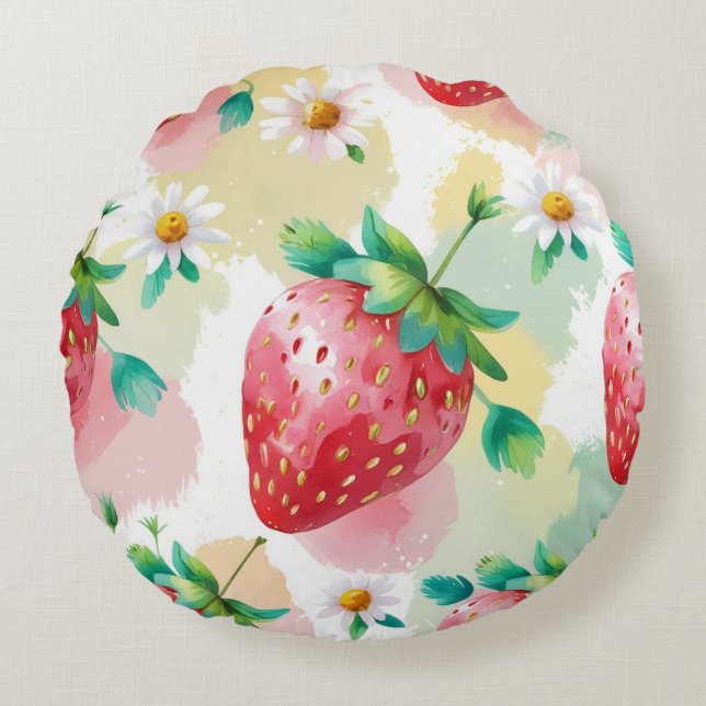 Almofada Redonda Festa de aniversário da margarida arco-íris de mor (Frente)