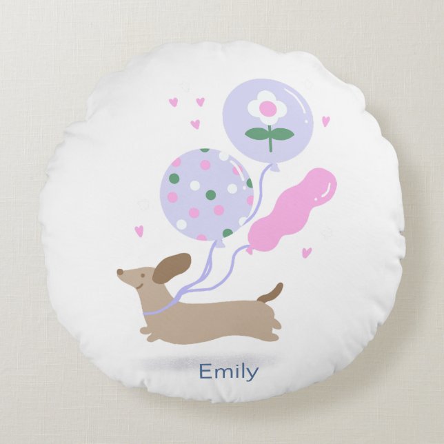 Almofada Redonda Festa de aniversário personalizada do cão-mosca (Frente)