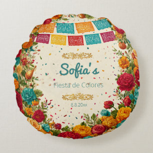 Almofada Redonda Festa de Cores Quinceanera, personalizada